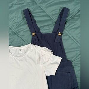 SHEIN Navy Blue Jumpsuit Overalls with White Top